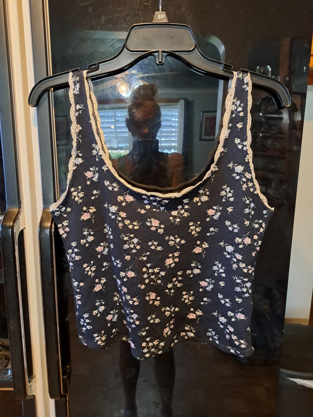 Gilly Hicks Navy Floral Knit Tank with Pink Accents